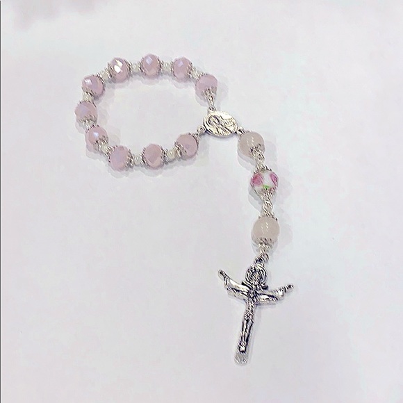 🎗Pink crystals w/glass bead Single Decade Rosary - Picture 2 of 3